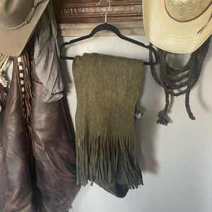 Anthropologie olive green long scarf with fringe, worn once